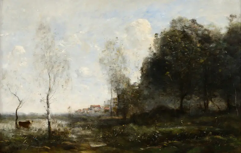 Minne från Saint-Ouen, ko vid dammen av Jean-Baptiste-Camille Corot