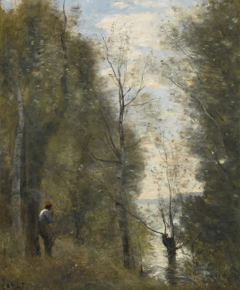 Überschwemmte Wiesen durch das Laub gesehen von Jean-Baptiste-Camille Corot