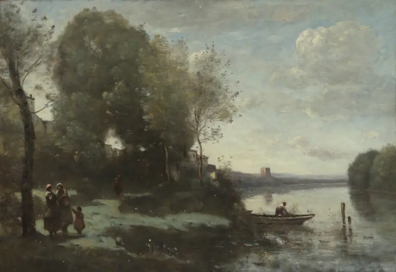 Fluss mit fernem Turm von Jean-Baptiste-Camille Corot
