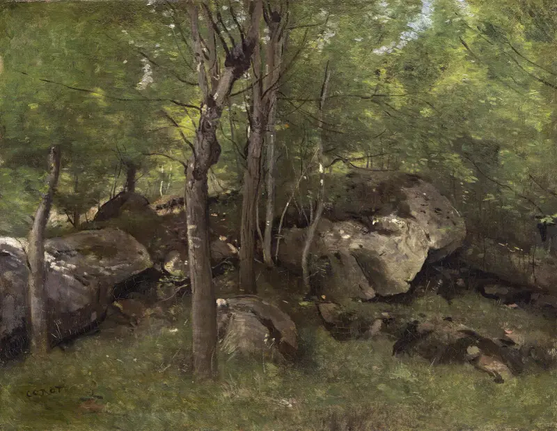 Klippor i Fontainebleauskogen av Jean-Baptiste-Camille Corot