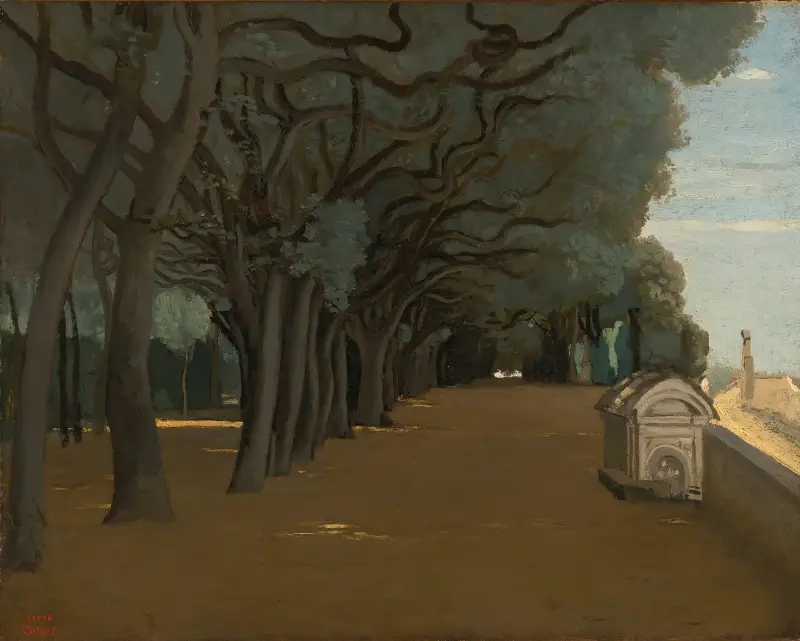 Rom; Terrassen vid Villa Pamphili av Jean-Baptiste-Camille Corot