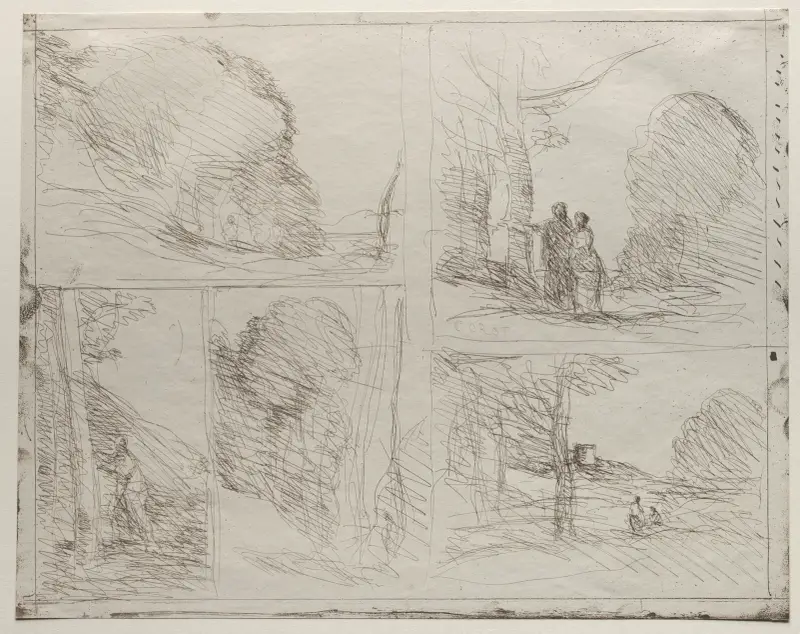 Perikles trädgård; Målarens stig; Klotter; Den store vedhuggaren; Henrik VIII:s torn av Jean-Baptiste-Camille Corot