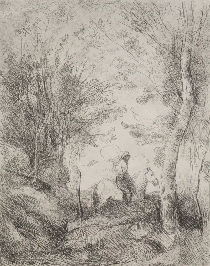 Den store kavaljeren i skogen av Jean-Baptiste-Camille Corot