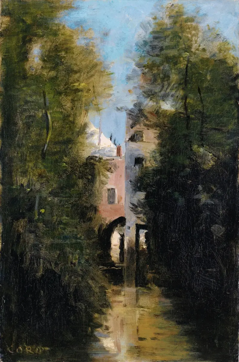 Väderkvarnen vid floden Thérain i Beauvais av Jean-Baptiste-Camille Corot