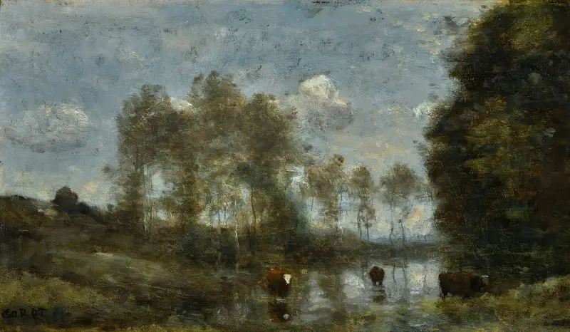 Tre kor i ett träsk av Jean-Baptiste-Camille Corot