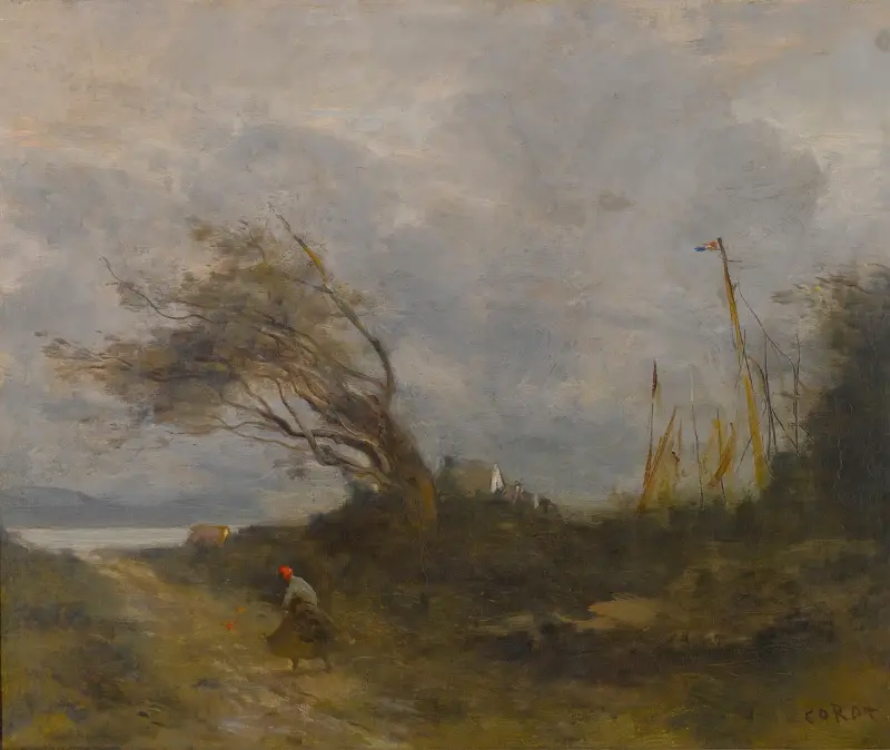 Ett vindkast vid havsstranden av Jean-Baptiste-Camille Corot