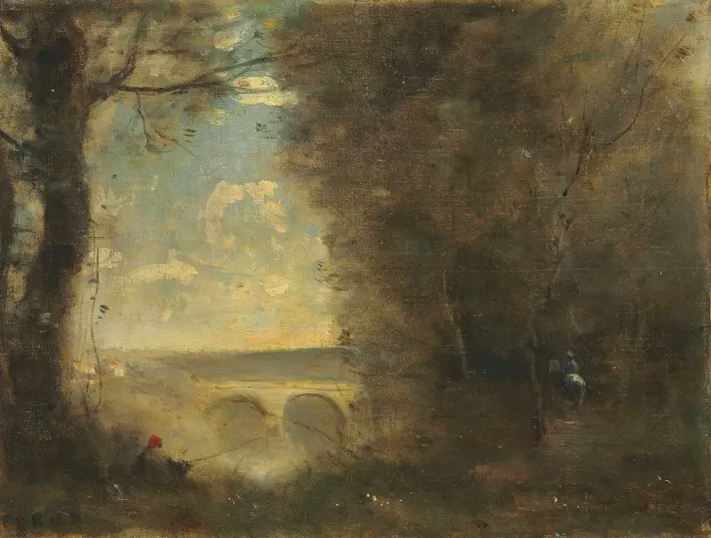 Ein Angler, Erinnerung an die Pont de Mantes von Jean-Baptiste-Camille Corot