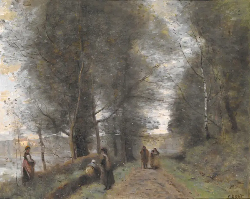 Ville d’Avray, skogsstig utmed dammen av Jean-Baptiste-Camille Corot