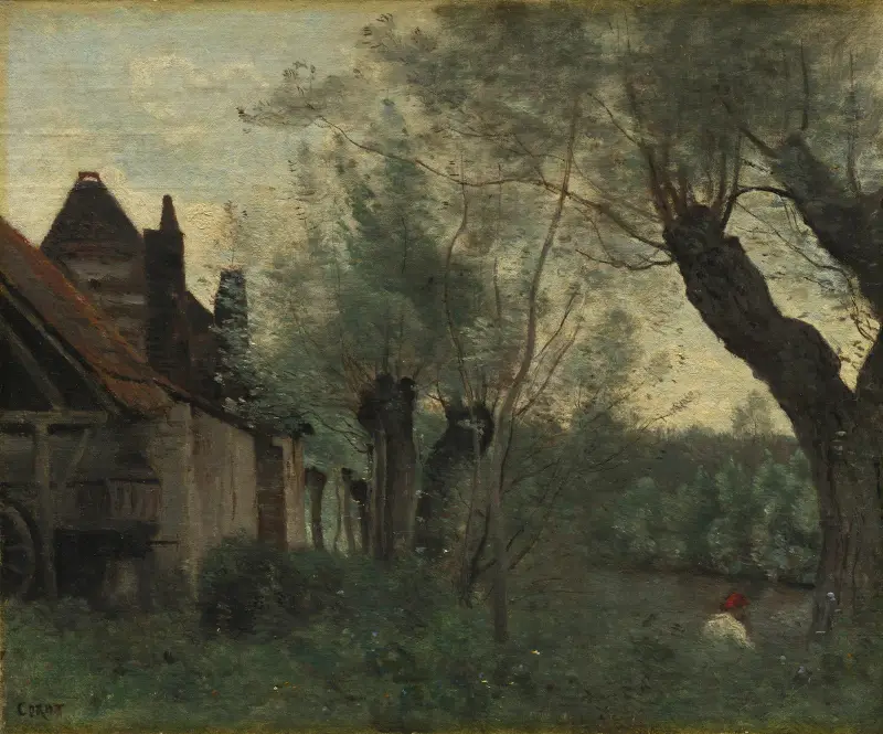 Weiden und Bauernhaus bei Sainte-Catherine-lès-Arras von Jean-Baptiste-Camille Corot
