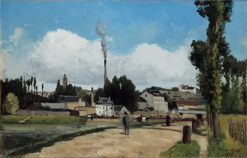 Oises stränder vid Pontoise av Camille Pissarro