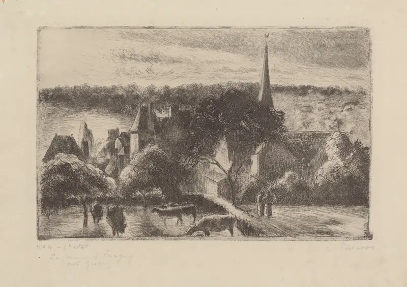 Kyrka och gård i Éragny, 1895 av Camille Pissarro