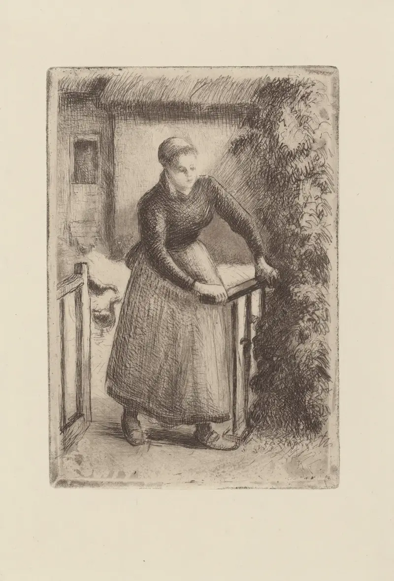 Kvinna vid staketet av Camille Pissarro