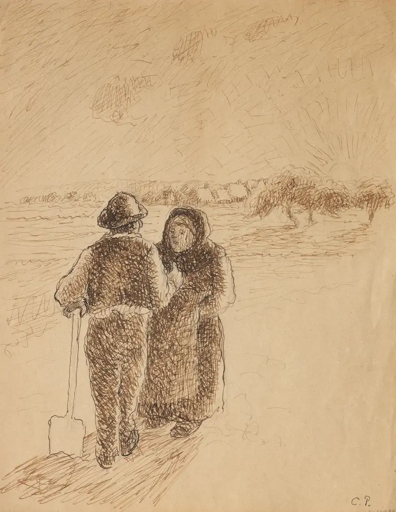 Gossip at Sunset av Camille Pissarro