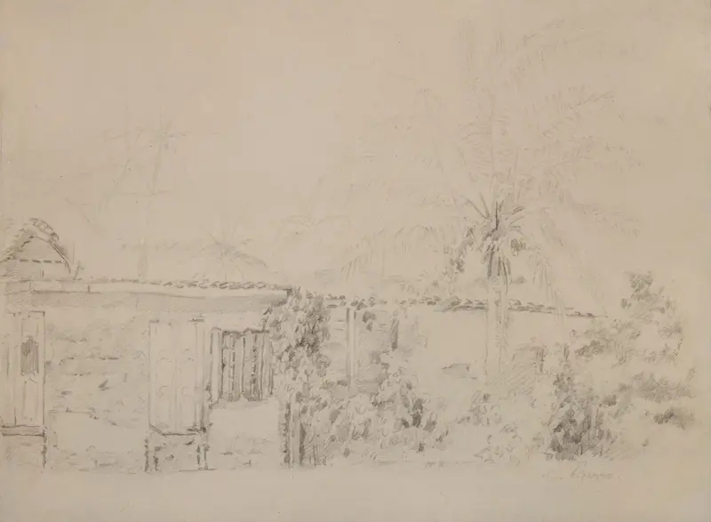Hus och palmträd av Camille Pissarro