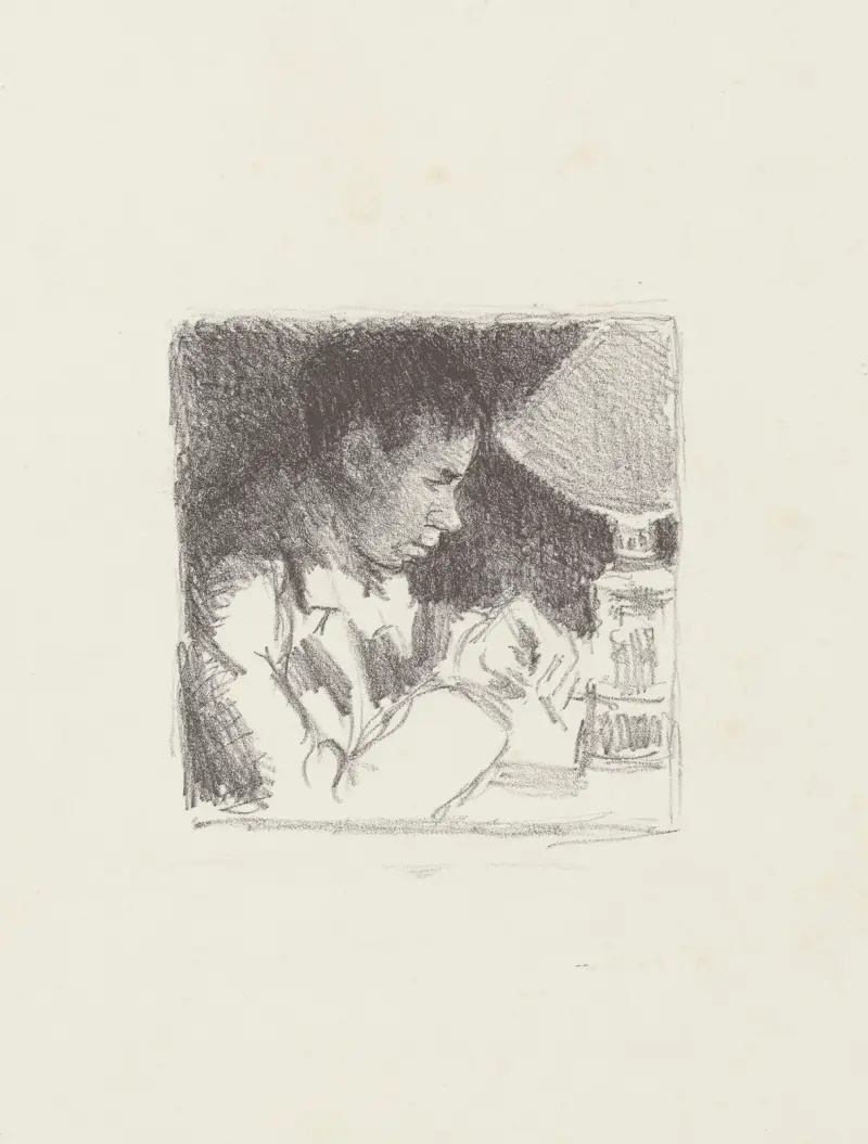 Ung man som skriver (porträtt av Rodo) av Camille Pissarro