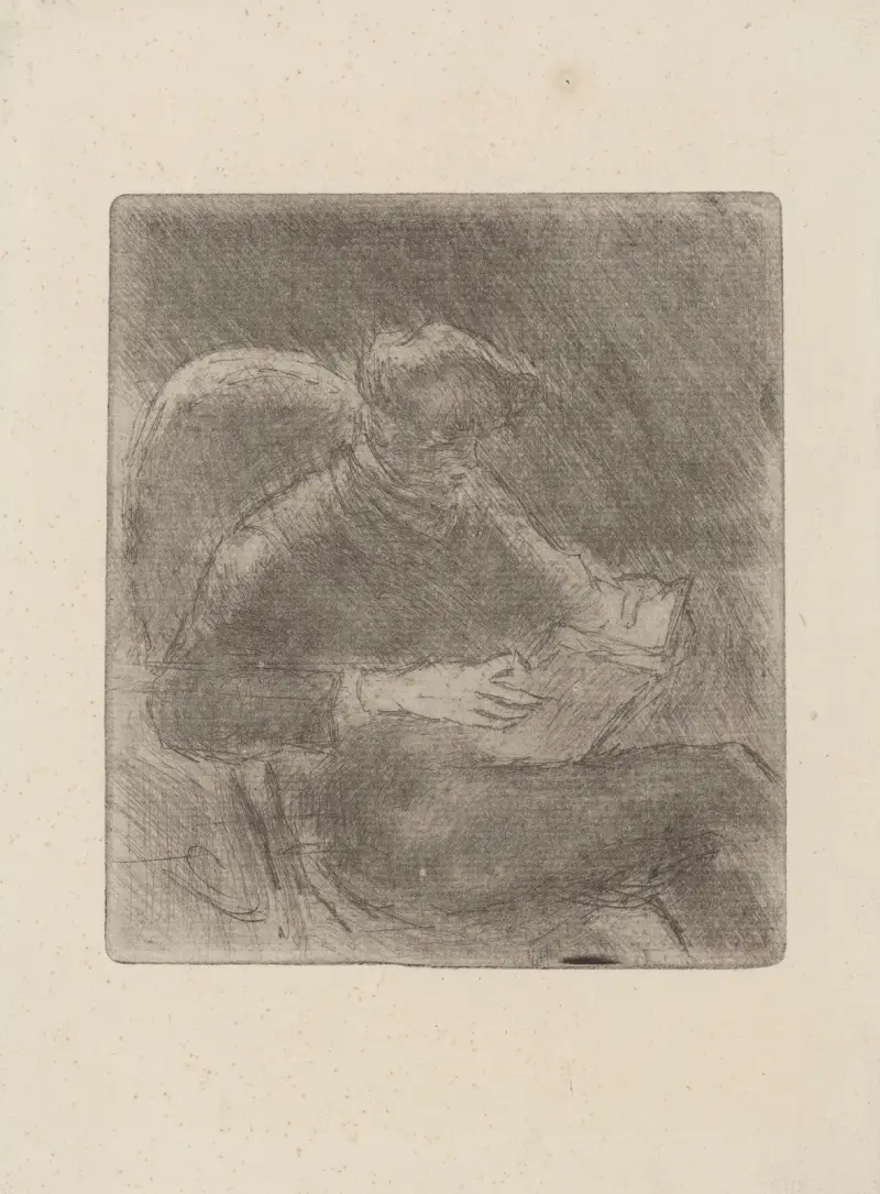 Ung man som läser (Georges Pissarro) av Camille Pissarro