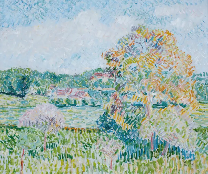 Det stora valnötsträdet i Éragny, höst av Camille Pissarro