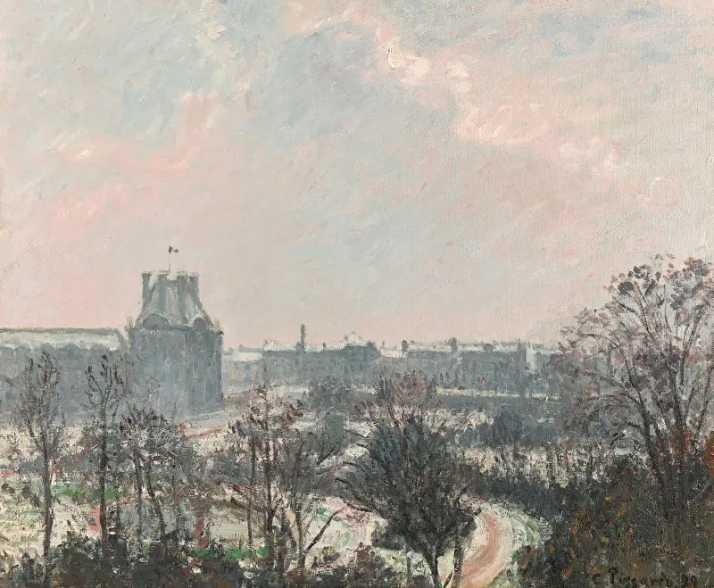 Tuileriträdgården och Florepaviljongen, snöeffekt av Camille Pissarro