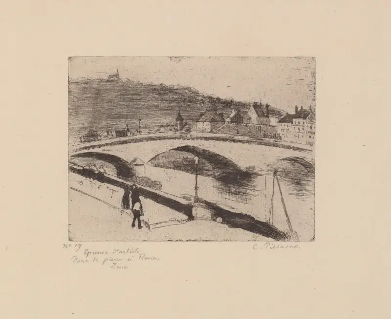 Die Steinbrücke in Rouen von Camille Pissarro