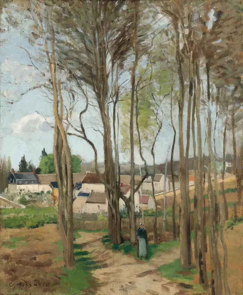 Byn genom träden av Camille Pissarro