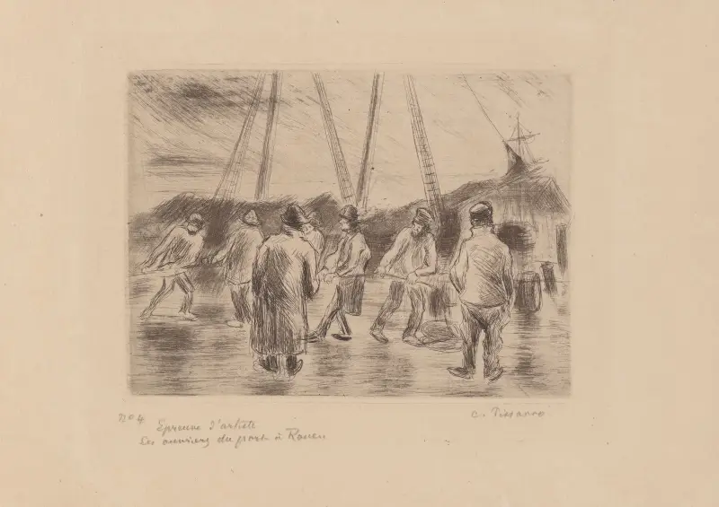 Les ouvriers du port, à Rouen av Camille Pissarro
