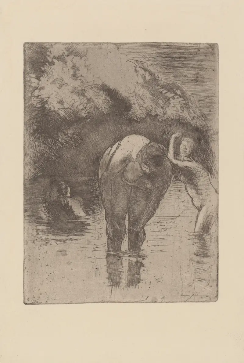 Les trois baigneuses av Camille Pissarro