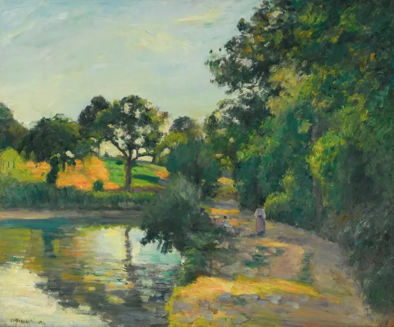 Der Teich bei Sonnenuntergang, Montfoucault, 1874 von Camille Pissarro