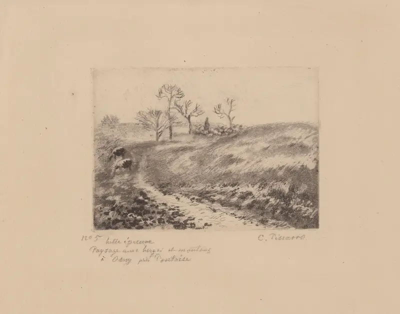 Landskap med herde och får vid Osny nära Pontoise av Camille Pissarro