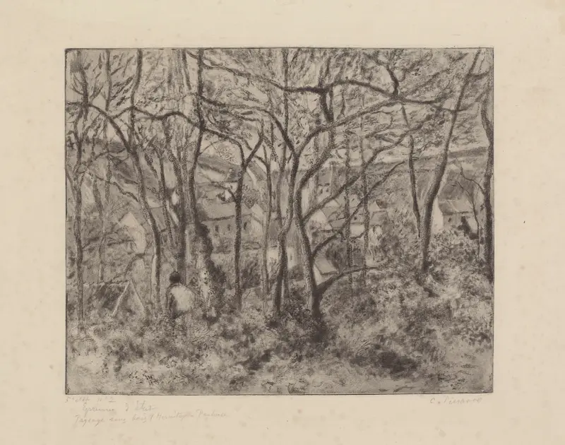 Paysage sous bois à L’Hermitage Pontoise av Camille Pissarro