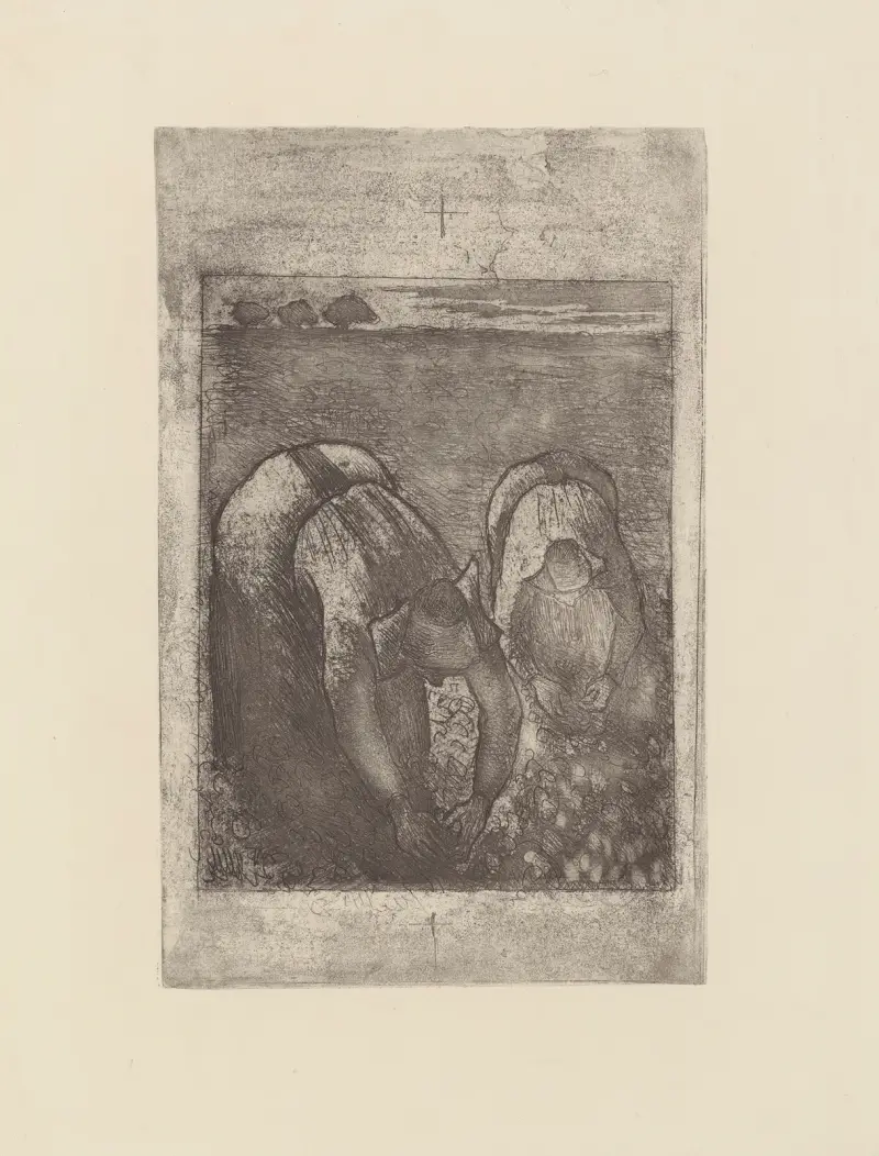 Bondkvinnor i en bönåker av Camille Pissarro