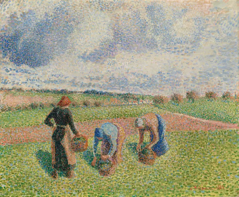Kvinnor som samlar gräs, Éragny av Camille Pissarro