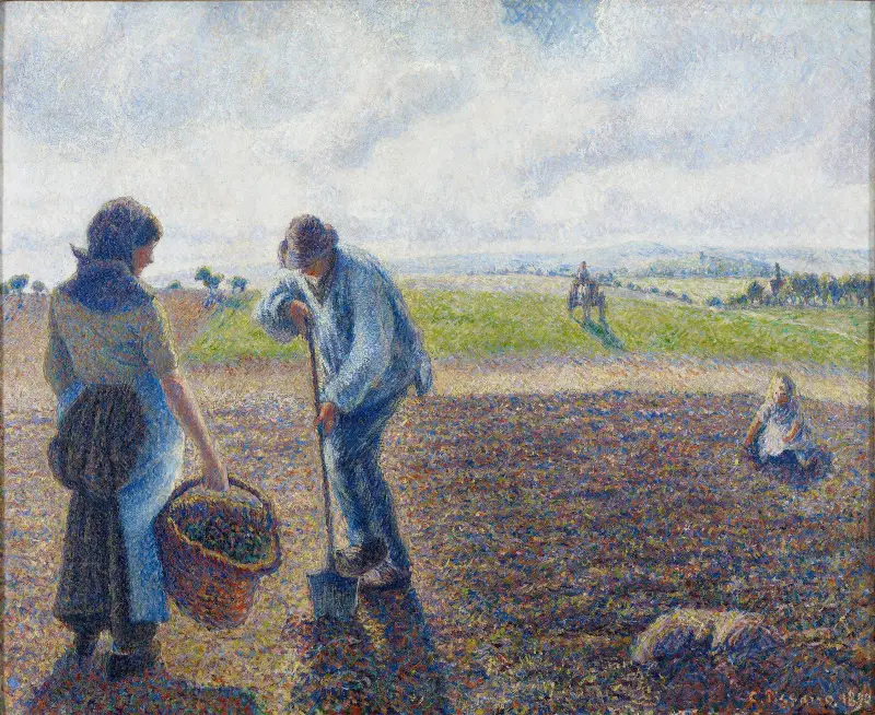 Bönder på fälten, Éragny av Camille Pissarro