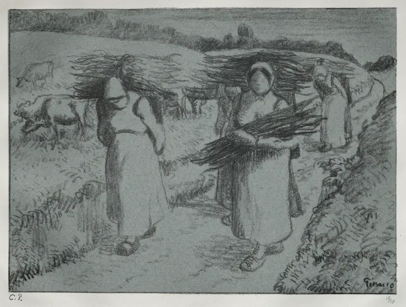 Bönder med risknippen av Camille Pissarro