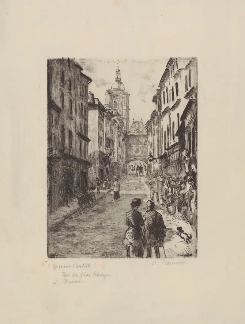 Gatan med det stora uret i Rouen av Camille Pissarro
