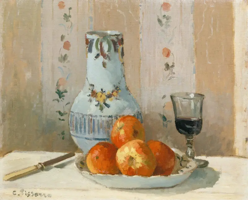 Stilleben med äpplen och kanna av Camille Pissarro