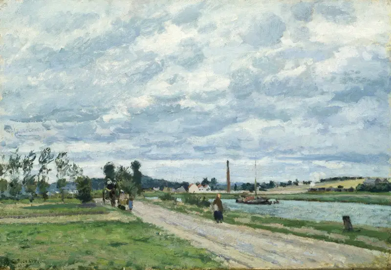 Oises strand vid Pontoise av Camille Pissarro