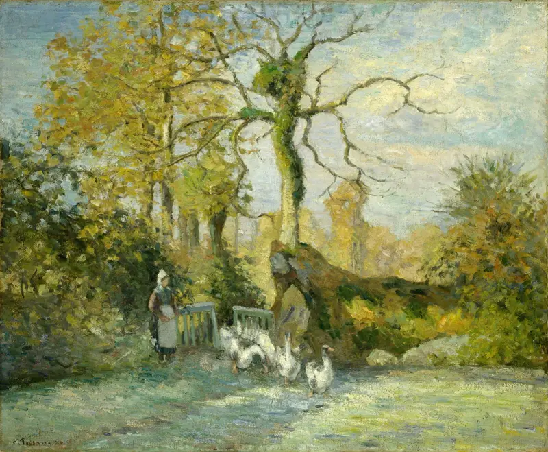 Gåsflickan vid Montfoucault (Rimfrost) av Camille Pissarro