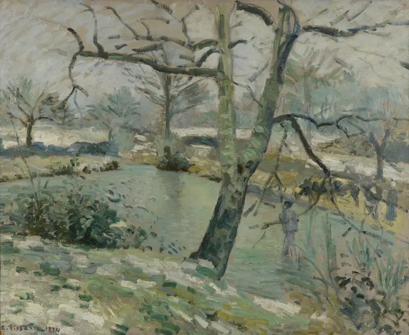 Dammen vid Montfoucault, vinter av Camille Pissarro
