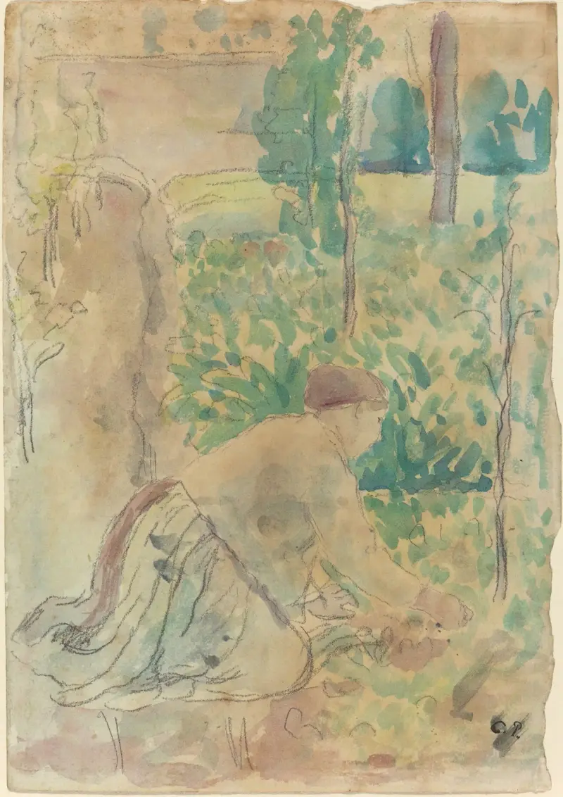 Kvinna som arbetar i en trädgård av Camille Pissarro