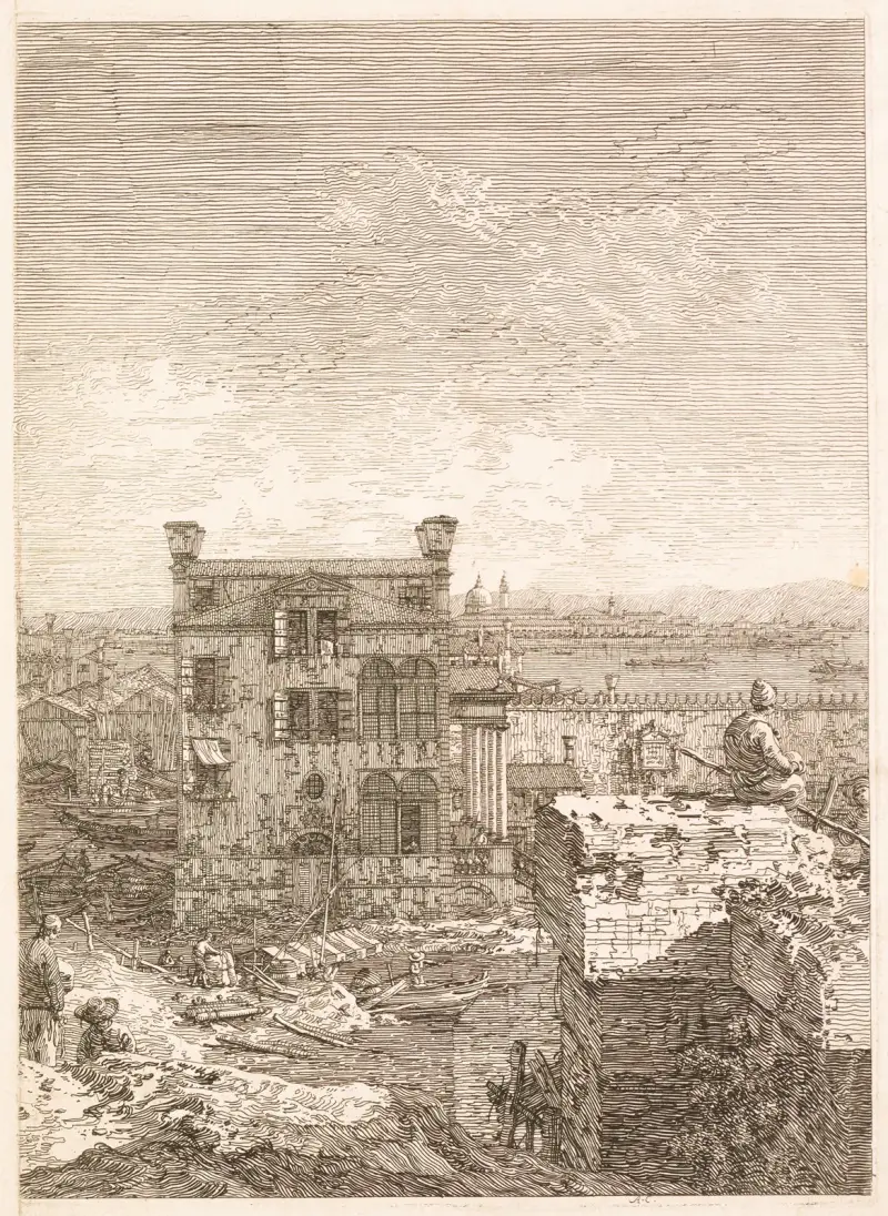 Ein Haus, umgeben von sechs Säulen von Canaletto