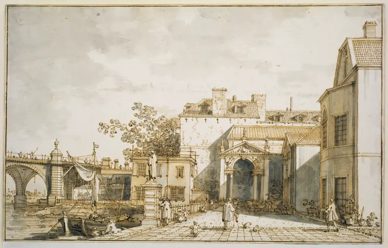 Capriccio med minnen av Westminster Bridge och Richmond House av Canaletto