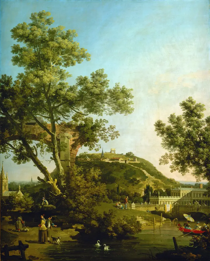 Englische Landschaftskaprice mit Palast von Canaletto