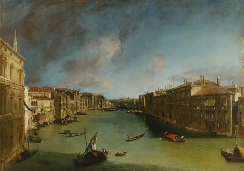 Canal Grande från Palazzo Balbi mot Rialto av Canaletto