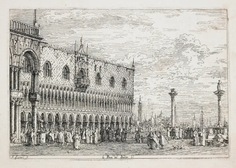 La Piera del Bando (Proklamationsstenen, Venedig) av Canaletto