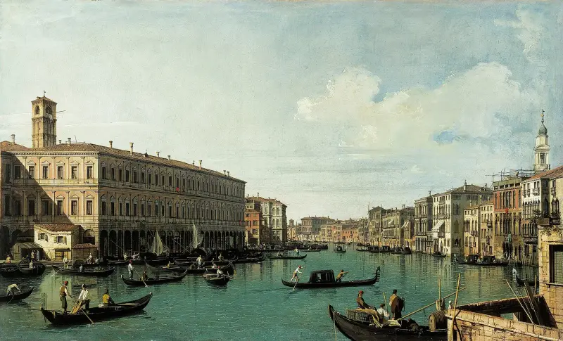 Canal Grande sett från Rialtobron av Canaletto