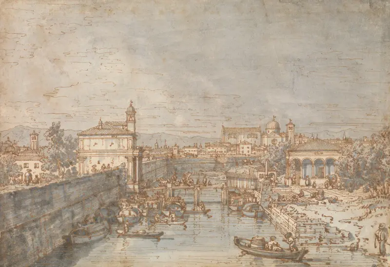 Padua; floden Bacchiglione och Porta Portello av Canaletto