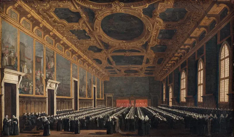 Doża i Wielka Rada w Sali del Maggior Consiglio, Canaletto