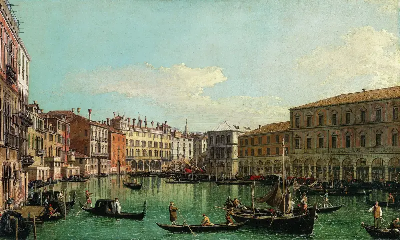 Canal Grande i Venedig, mot Rialtobron av Canaletto