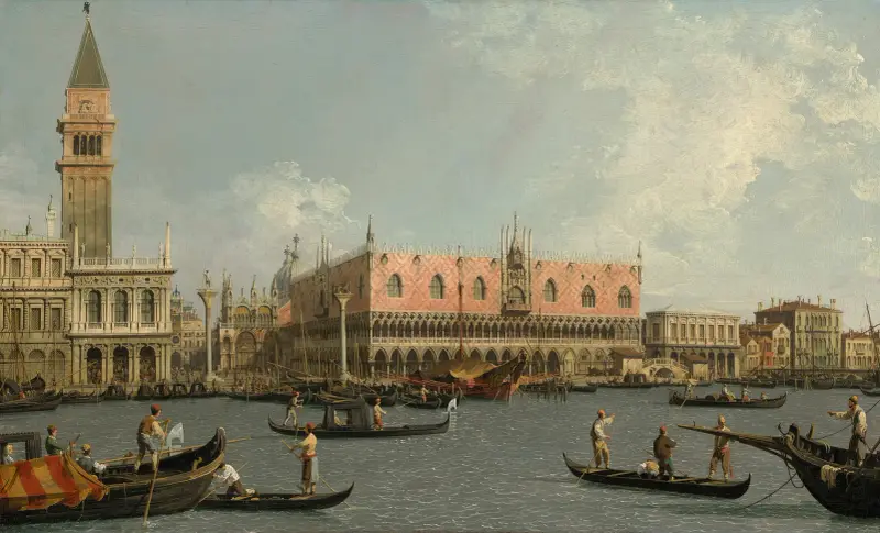 Molo med Piazzettan och Dogepalatset, från Bacino av Canaletto