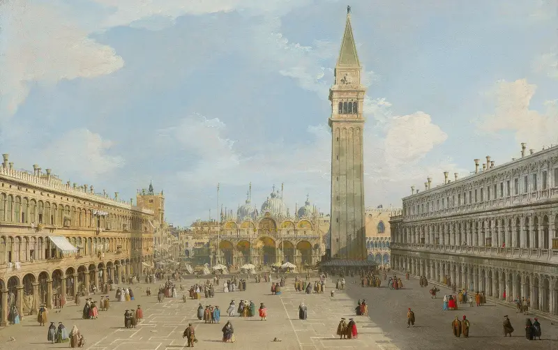 Piazza San Marco i Venedig, mot basilikan i öster av Canaletto